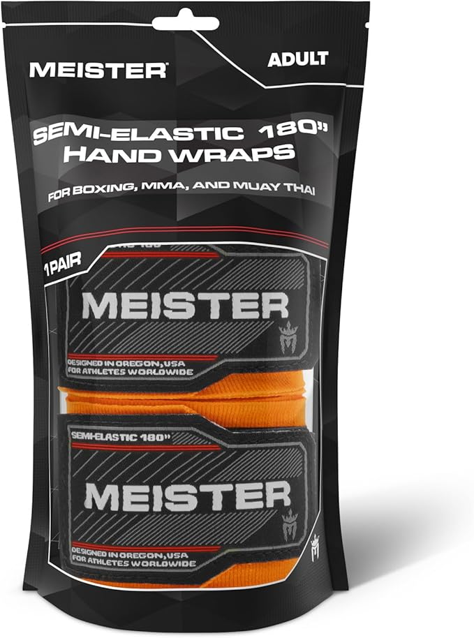Meister Adult 180" Semi-Elastic Hand Wraps for MMA & Boxing (Pair)