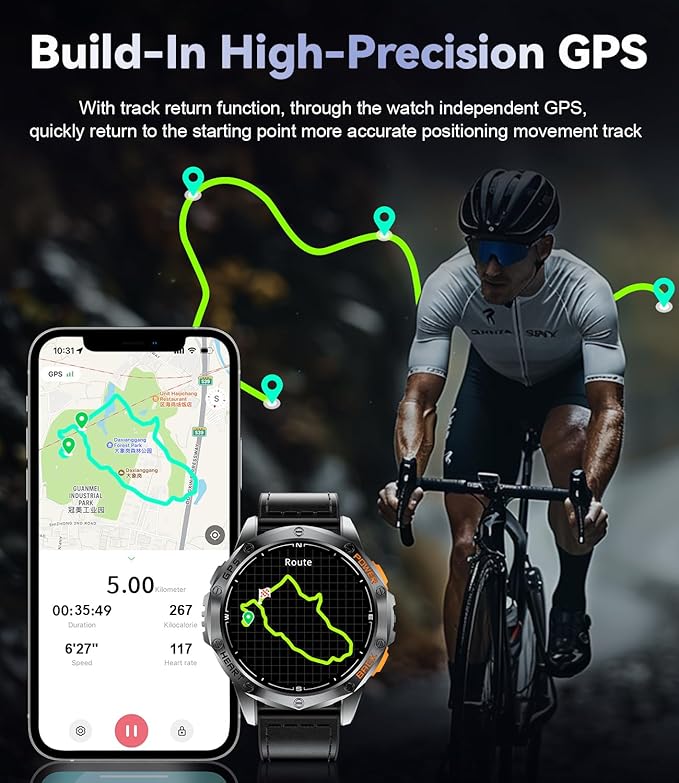 LIGE GPS Military Smart Watch for Men, LED Flashlight/Compass/45 Days Battery/IP68 Waterproof 1.43'' AMOLED Smartwatch, 100+ Sports Modes Fitness Tracker, Rugged Smart Watches for Android iOS