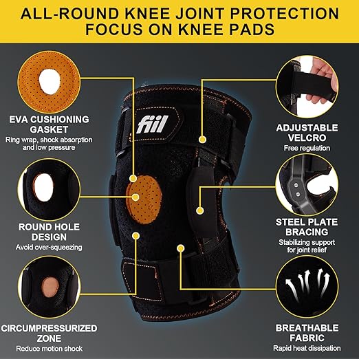 Hinged Knee Brace For Meniscus Tear - Adjustable Knee Support for Knee Pain Removable Side Knee Stabilizers and Gel Pads Effective Relief Arthritis Tendinitis Pain For Men and Women