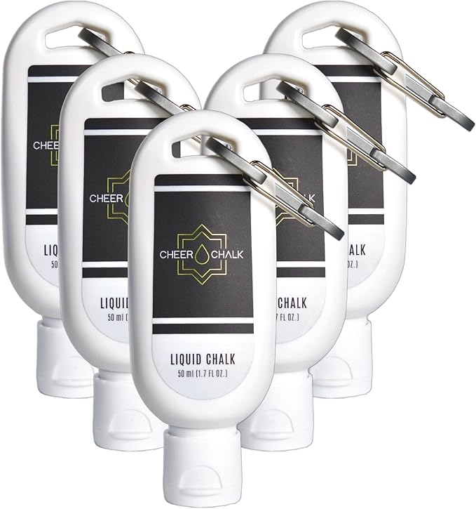 Liquid Chalk - Chalk for Elite Cheerleading - Chalk for Stunting - Chalk for Gymnastics - 50ml Bottle with Carabiner - 50 Practices Per Bottle - Maximum Grip for Safer Stunting
