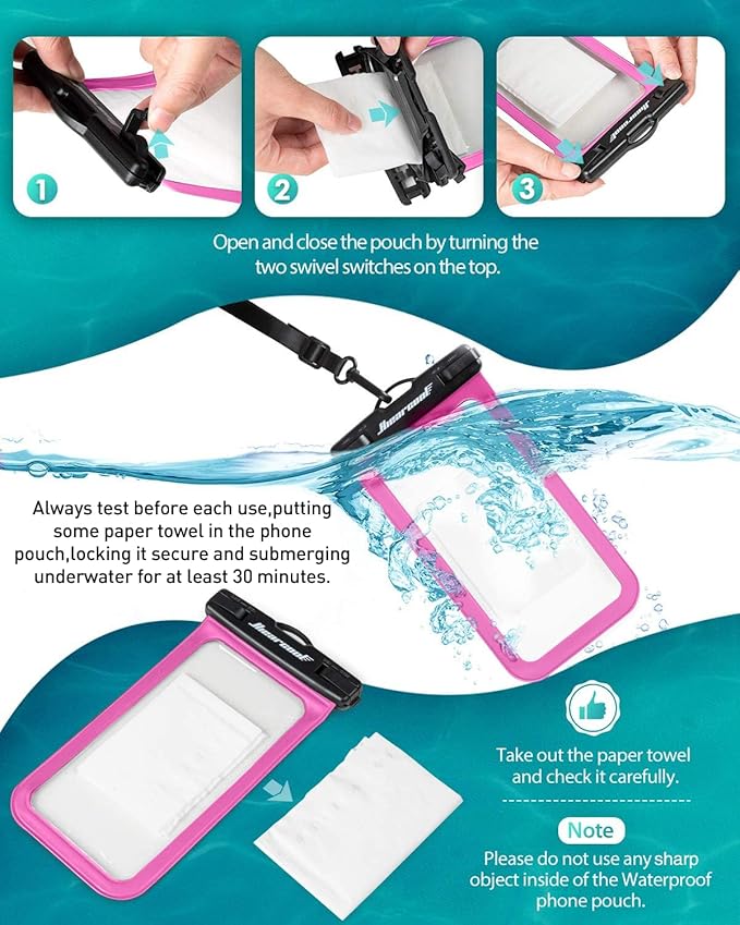 Hiearcool Waterproof Phone Pouch,Waterproof Phone Case for iPhone 17 16 15 14 13 Pro Max Plus up to 8.3",IPX8 Cellphone Dry Bag for Beach Cruise Travel-Bright Red-2Pack