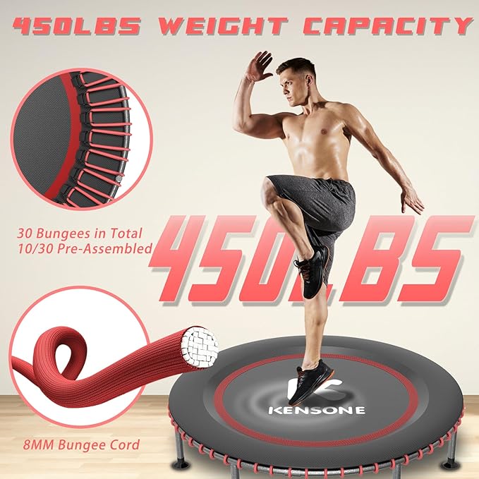 40"/48" Rebounder Trampoline for Adults with Bungee 450/550LBS Quiet