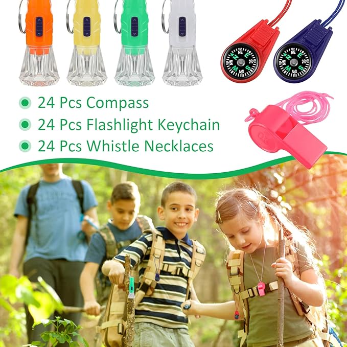 72 Pcs Camping Party Favors 24 Kids Compass 24 Mini 24 Neon
