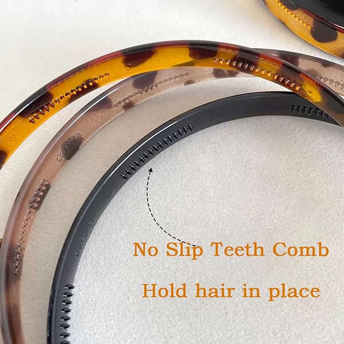 3 Pack Flex No Pressure Headbands for Women - Leopard Pattern Comfortable Plastic Headbands with Teeth - Black, Grey, Brown
