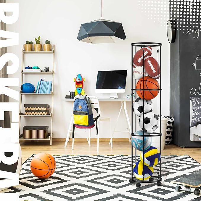 3 Layer Garage Vertical Ball Rack Rolling Basketball