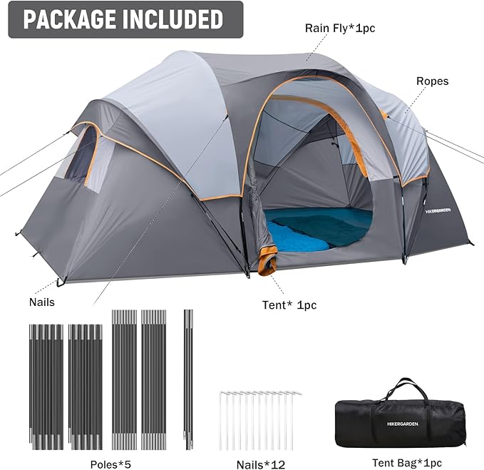 HIKERGARDEN 10 Person Camping Tent - Portable Easy Traveling-14'x11'x74in(H)