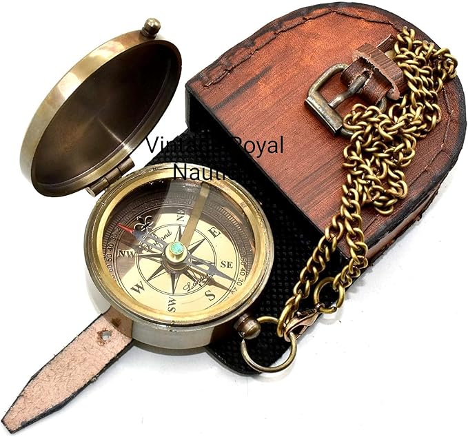 AASIYA Brass Nautical Portable Pocket Compass with Chain