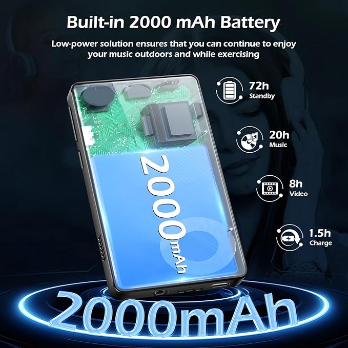 128GB MP3 Player with Bluetooth and WiFi, Android 14, 4GB RAM Portable HiFi Lossless, MP3 & MP4 Player for Kids with 4" Touchscreen, Music Player with Spotify, Amazon Music, Pandora, Play Store, Black