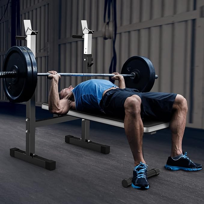 Adjustable Weight Bench Press with Squat Rack Folding
