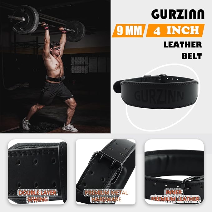 9mm Leather Fitness Weight Lifting Belt for Women&Men 4 Inches
