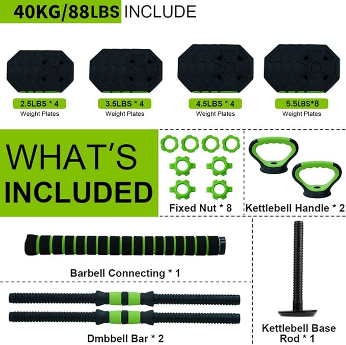 4-In-1 Adjustable Dumbbell Set - Dumbbell/Barbell/Kettlebell/Push Up Stand for Home Gym