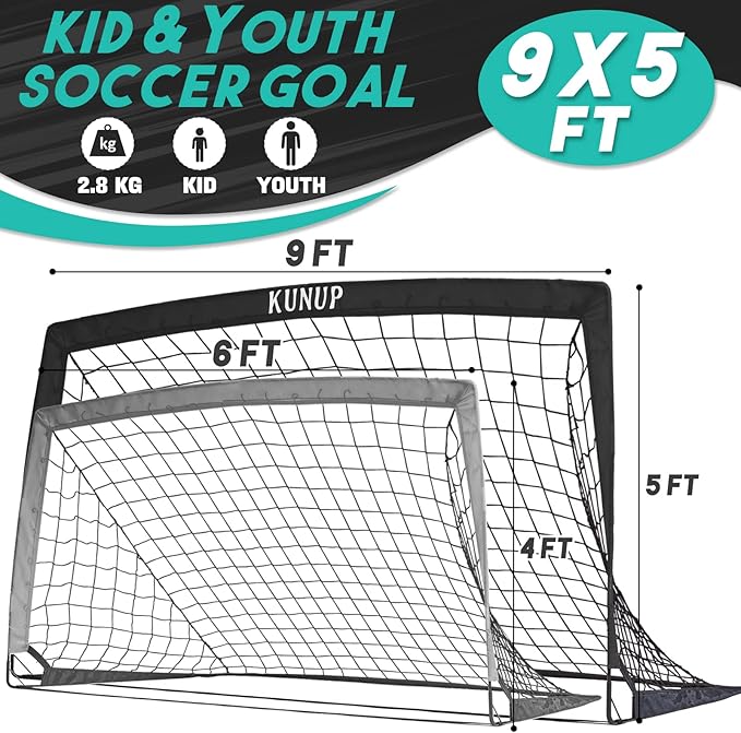 Kids Soccer Goals for Backyard 5×3, 6×4, 6×4, 9×5FT 9×5FT 2 2 Pieces