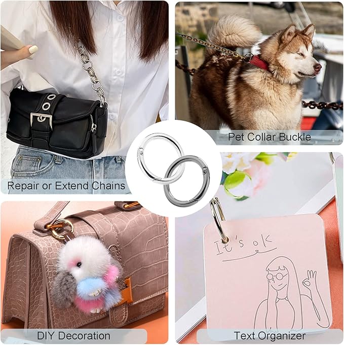 12Pack 1 Inch Spring O Ring Clip Keychain, 4 Colors Round Carabiner Clip Keyrings Snap Hook Buckle for Purse Shoulder Bag Chain Ring Clip Replacement Paracord Keychain Lanyard Leather Repair Hardware