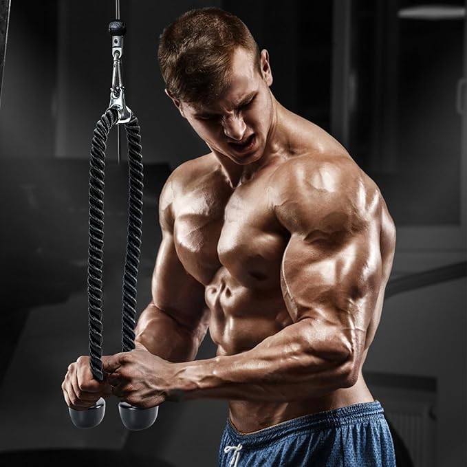 Long Tricep Pull Down Rope Exercise Tricep Rope 55 inch Pull Down Rope with Latch Gym Cable Machine Accessories