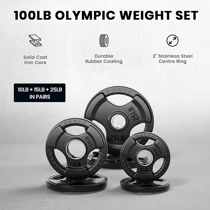 LIONSCOOL 2-Inch Rubber Olympic Grip Weight Plates (2.5-45LB), One