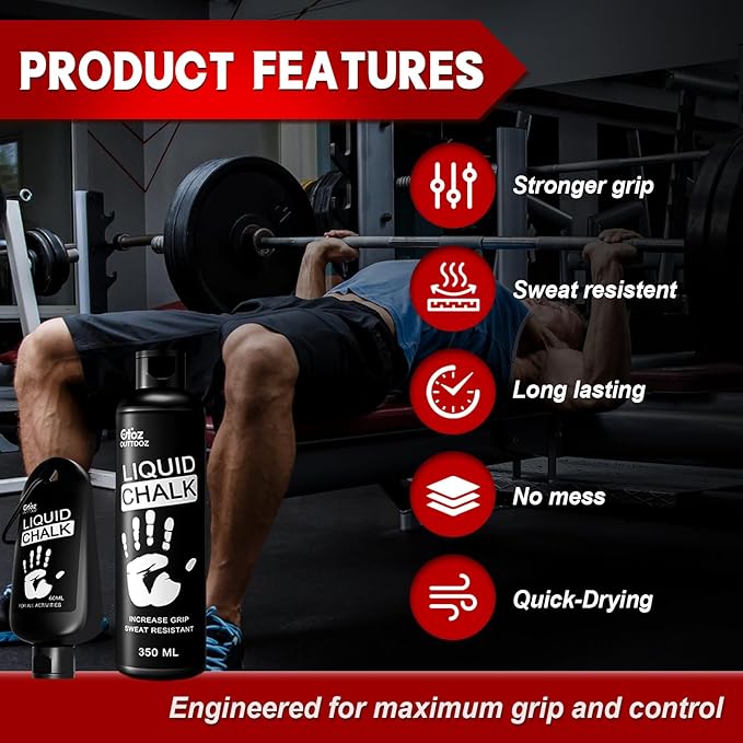 60ML Superior Grip Liquid Chalk Mess-Free Gym Chalk for Weightlifting, Gymnastics, Rock Climbing, Dancing, Dries in Seconds. Package May Vary.