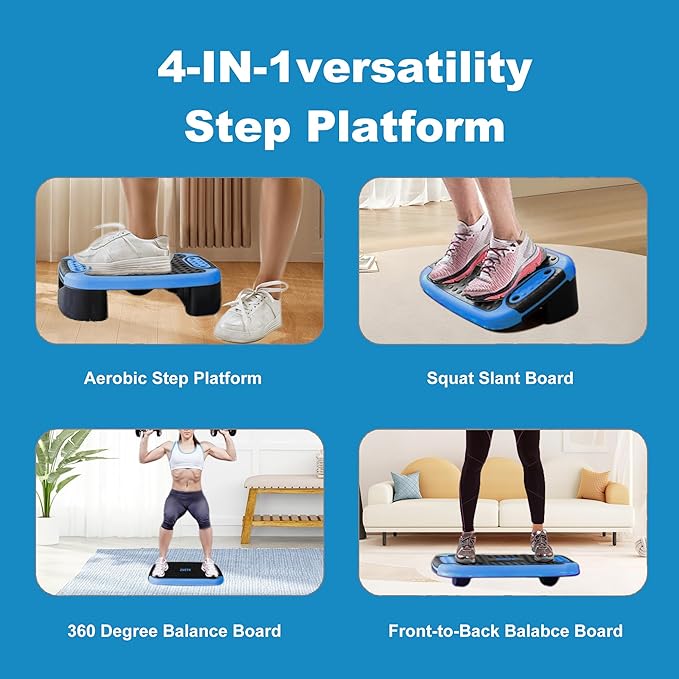 4-In-1 Aerobic Balance Board and Step Up Exercise Platform - Adjustable Multifunctional Balance Board Slant Board, Steppers for Exercise - Home Workout Non Slip Stepper Platform