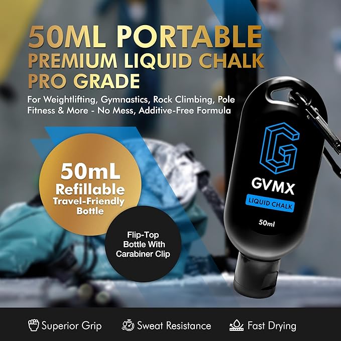 50ML/100ML/400ML Superior Grip Premium Liquid Chalk. Long Lasting Mess-Free Gym Chalk for Weightlifting, Gymnastics, Climbing. Fast Drying Refillable Gym Accessories. Package May Vary.