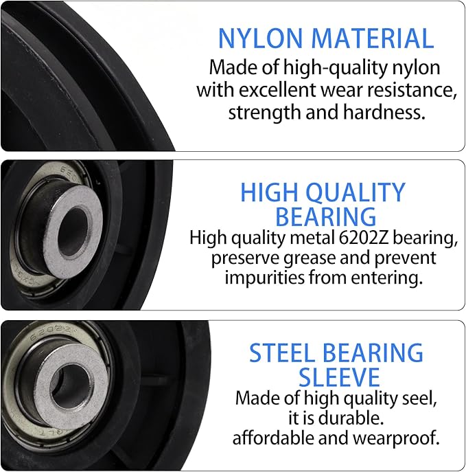 90mm/3.5" Universal Nylon Bearing Gym Pulley Wheel, Weight Pulley System Replacement for Home Gym Equipment Part, Cable Machine, Garage Door Pulleys System