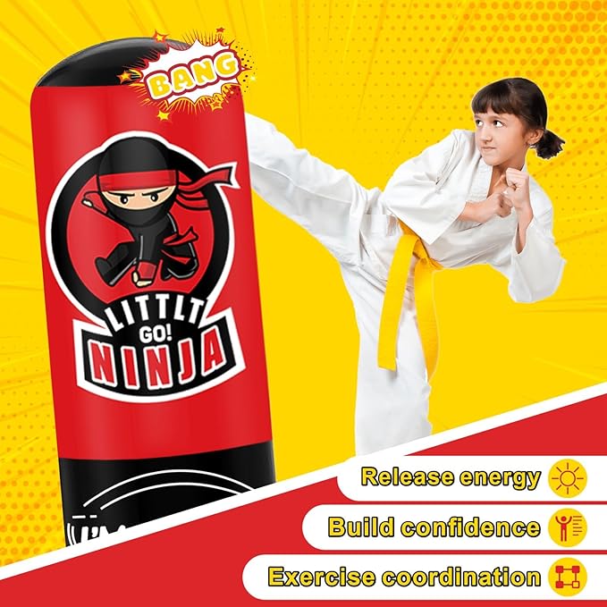Kids Punching Bag, 67" Stable Inflatable Boxing Bag for Age 5-12, Ninja Karate Taekwondo Training Toy, Christmas Birthday Gift