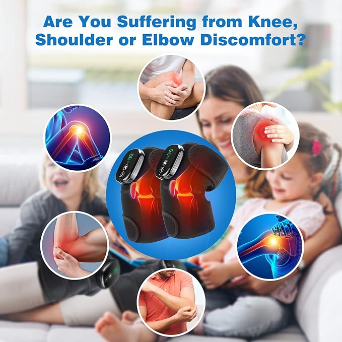MOAJAZA Knee Massager with Heat and Vibration, Cordless Knee Heating Pad Shoulder Brace, Heated Knee Elbow Shoulder Brace Wrap for Arthritis (Pack of 2 Black)