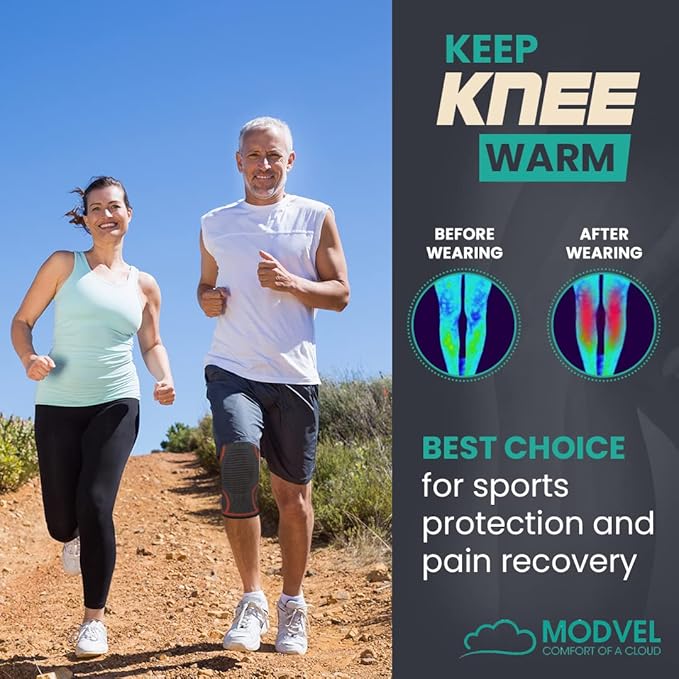 Modvel 2 Pack Knee Brace for Women & Men - Workout Knees Compression Sleeve for Knee Pain Relief Joint Support for ACL, Arthritis, Meniscus Tear Knees Brace for Sports, Rodilleras para Gym Fitness