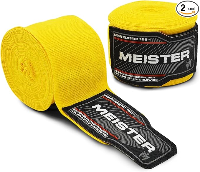 Meister Adult 180" Semi-Elastic Hand Wraps for MMA & Boxing (Pair)