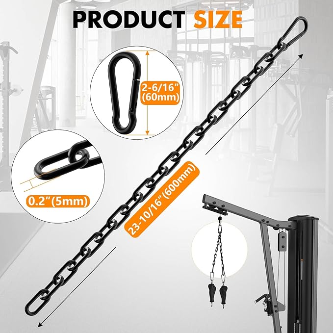 23.6" Gym Fitness Cable Extension Chain, 304 Stainless Steel Cable Machine Extension Accessory, Workout Chain for Home Gym Replacement, Weight Lifting, Triceps Exercise