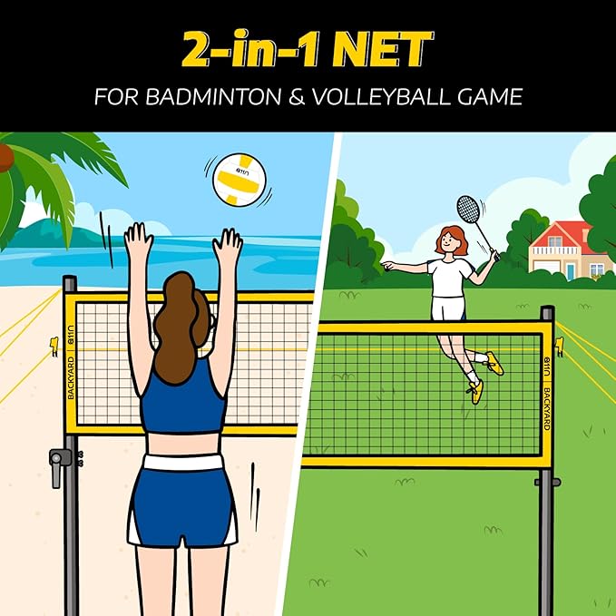 A11N Outdoor Volleyball and Badminton Combo Set - 4 Badminton 2 Shuttlecocks,