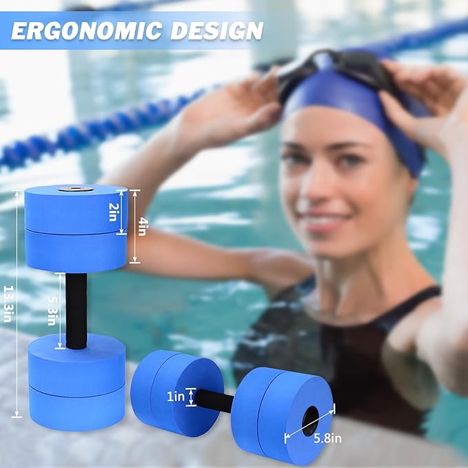 Hikeen Aquatic Exercise Dumbbells Water Dumbbell Pool Resistance Aquatic Fitness Barbells with 4 High-Density EVA Foam Pool Weights Dumbbells, for Water Aerobics Weight Loss