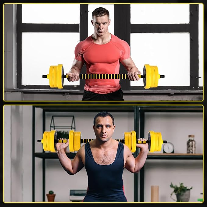 2-In-1 Adjustable Dumbbell Set, Dumbbell and Barbell Set, Yellow