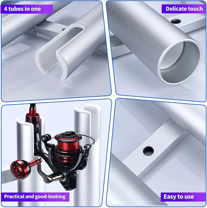 Marinebaby Fishing Rod Holder Aluminum, 3/4 Link Tube, Aluminum 4 Rod Rack, Suit Boats & Yacht