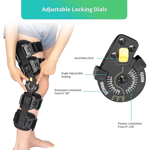 Hinged ROM Knee Brace, Post Op Knee Brace for Recovery Stabilization, ACL, MCL and PCL Injury, Adjustable Medical Orthopedic Support Stabilizer After Surgery, Women and Men,Left and Right Leg