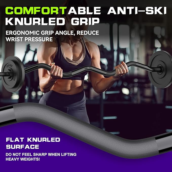 47" EZ Curl Bar Weight Lifting Bar 1-inch Curling -2 Star Collars(280lb Weight