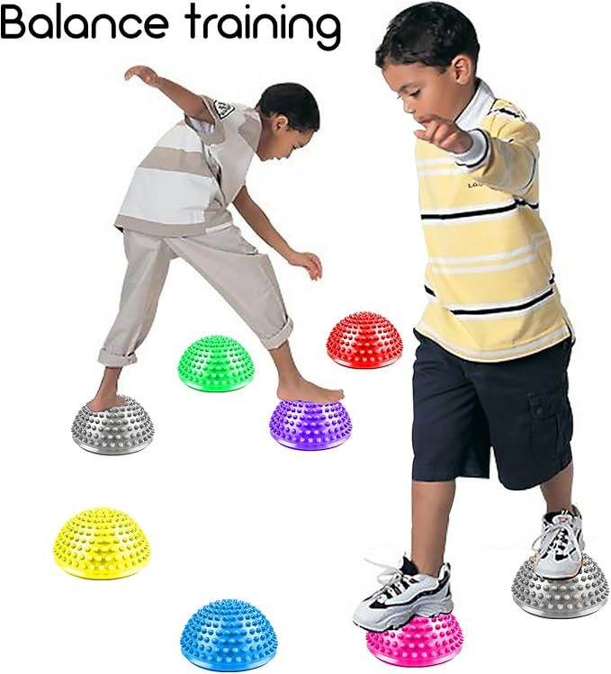 2 Pcs Hedgehog Balance Pods for Kids & Adults, Half Dome Pilates Ball with Hand Pump, Spiky Sensory Stepping Stones for Stability Training, Yoga, Gymnastics, Foot Massage & Motor Skills Development