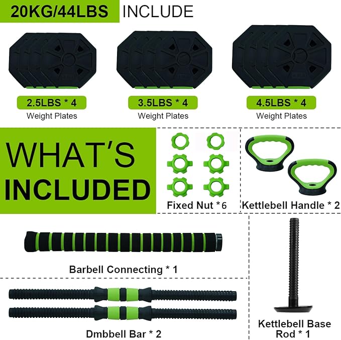 4-In-1 Adjustable Dumbbell Set - Dumbbell/Barbell/Kettlebell/Push Up Stand for Home Gym
