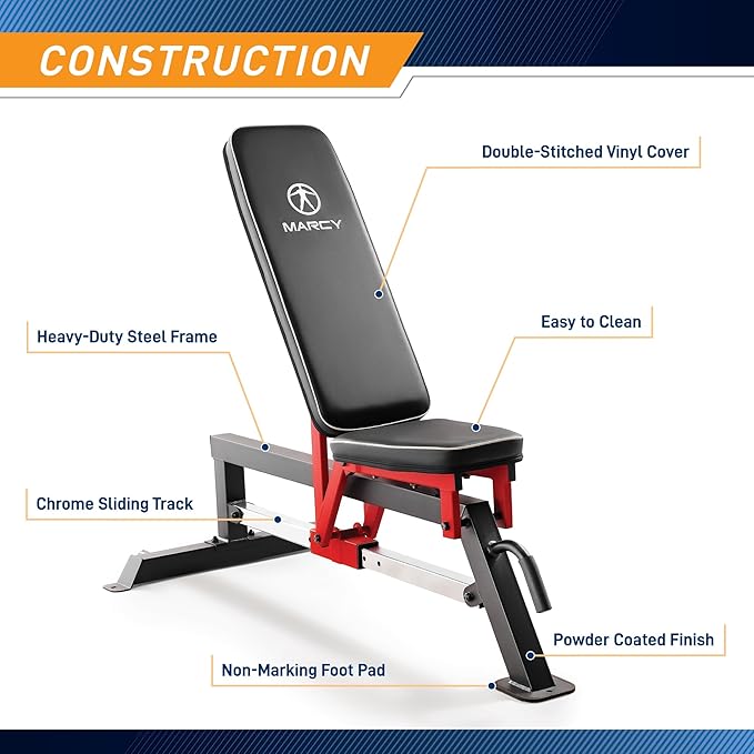 Marcy Adjustable Strength Training Utility Bench with Chrome SB-5429