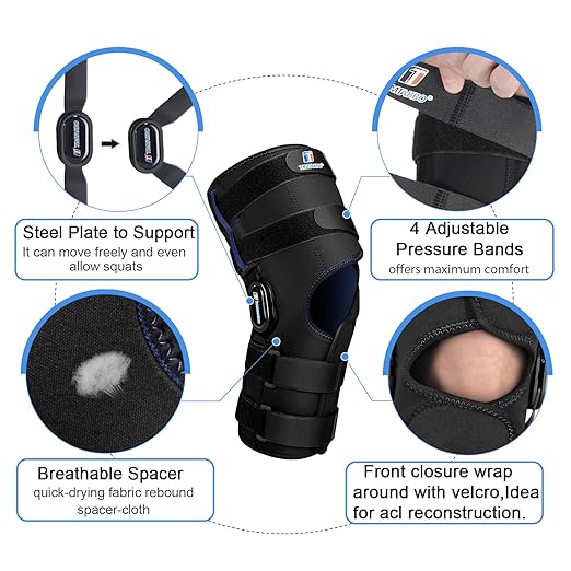Hinged Knee Brace with Side Stabilizers, Upgraded Knee Support for Women and Men,Plus Size Knee Braces for Knee Pain Relief, Meniscus Tear,Injury Recovery, ACL, MCL, PCL, Arthritis Hyperextension