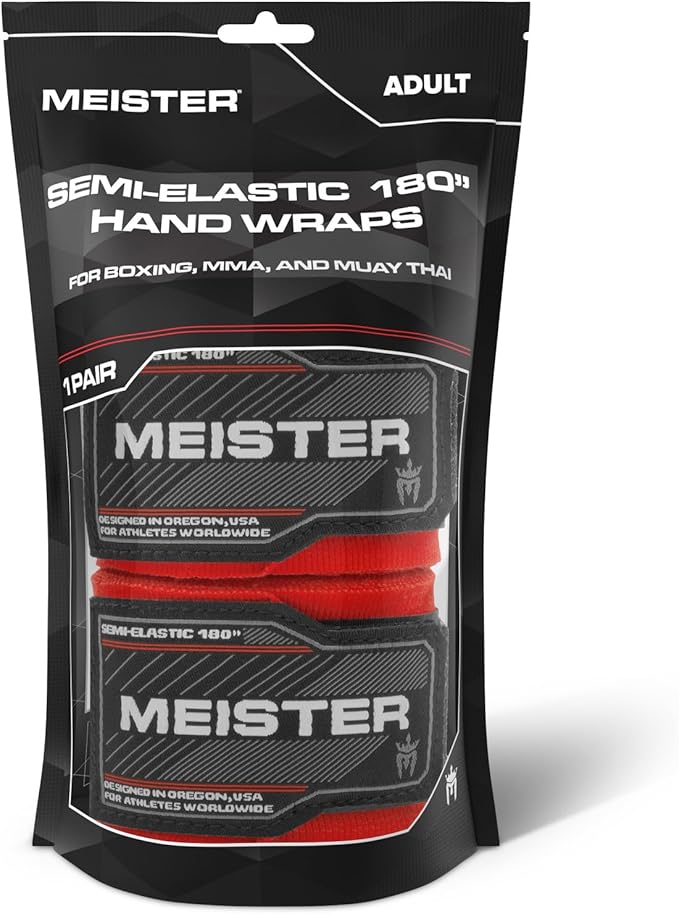 Meister Adult 180" Semi-Elastic Hand Wraps for MMA & Boxing (Pair)