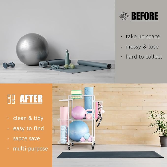 LIANTRAL Yoga Mat Storage Rack - Metal Gym Organizer for Yoga Mats, Foam Rollers & Fitness Equipment, Space Saving Workout Equipment Storage Rack for Home Exercise and Fitness Gear