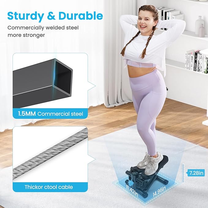 Mini Steppers for Exercise at Home, Stair Stepper Machine with Resistance Bands, 330 lbs Capacity, and LCD Monitor for Home Workout, Full Body Cardio and Walking