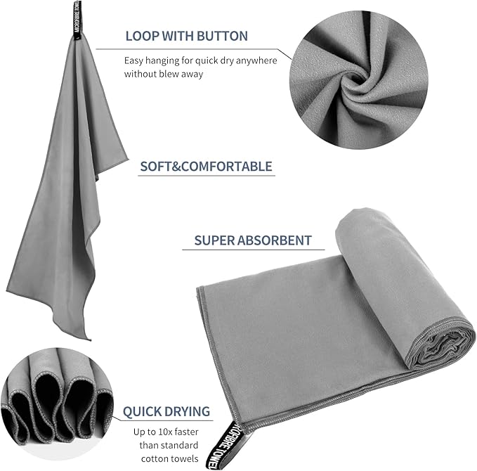 Microfiber Travel Towel (XXL:40"×72" -Gray)