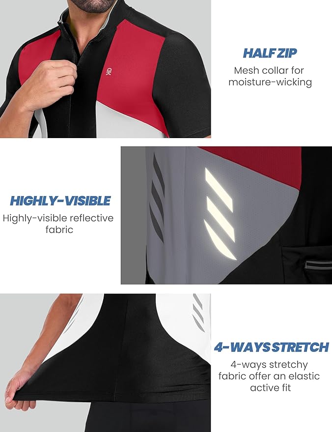 Little Donkey Andy Men's Half Zip Breathable Cycling Vests Reflective Sleeveless Jerseys Lightweight Bicycle Running