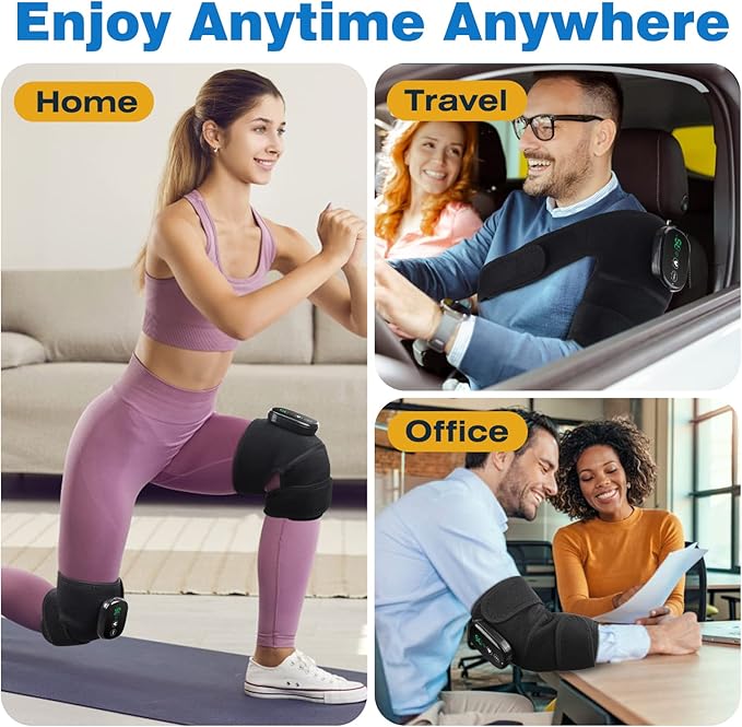 MOAJAZA Knee Massager with Heat and Vibration, Cordless Knee Heating Pad Shoulder Brace, Heated Knee Elbow Shoulder Brace Wrap for Arthritis (Pack of 2 Black)