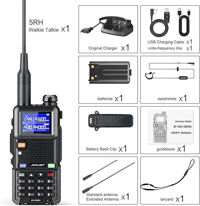 5RH Ham Long Rang Walkie Talkies 10W (Upgraded UV-5R), 999CH 999CH One 2500mAh Battery Charging(1 Pack)