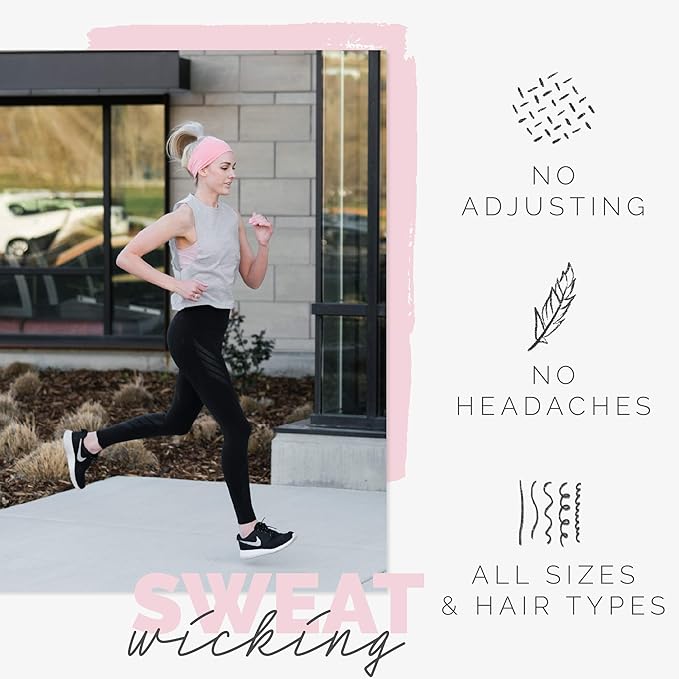 Maven Thread Headbands for Women - Wide Sports Headband for Running, Exercise, Gym, Athletic Workouts and Yoga, 4" Thick Non-Slip Sweatbands, 2Pack