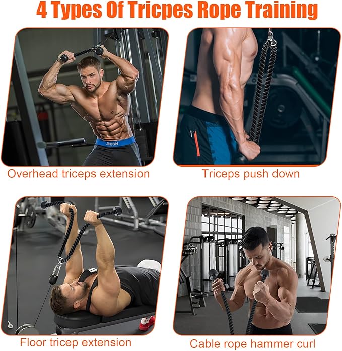 Long Tricep Pull Down Rope Exercise Tricep Rope 55 inch Pull Down Rope with Latch Gym Cable Machine Accessories
