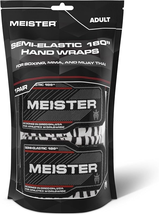 Meister Adult 180" Semi-Elastic Hand Wraps for MMA & Boxing (Pair)