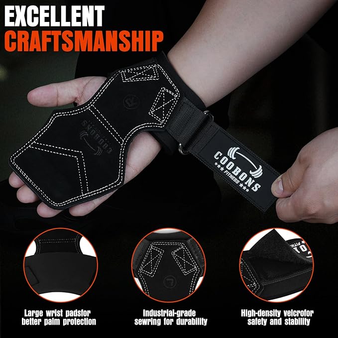 Lifting Wrist Straps for Weightlifting, Double Layer Leather for Weight Lifting Wrist Wraps, Deadlifts, Heavy Powerlifting and Adjustable Wrist Hooks for Strength Training, Gym Workouts Men/Women