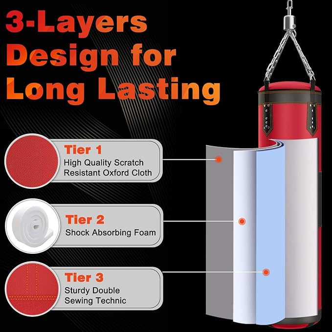 4FT Punching Bag for Adults/Kids, Unfilled Heavy Punching Bag, Boxing Bag Set with Punching Gloves, Wraps, Chain, Ceiling Hook for MMA Kickboxing Boxing Karate Muay Thai Taekwondo